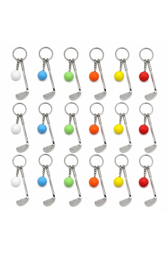 18 Pcs Mini Golf Keychains Set, Multicolor Golf Ball and Club Key Rings, Zinc Alloy Sports Pendant Favors for Golf Lovers, Team Events, Parties, Birthday Celebrations and Club Gifts