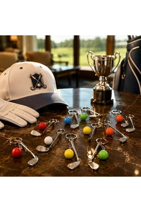 18 Pcs Mini Golf Keychains Set, Multicolor Golf Ball and Club Key Rings, Zinc Alloy Sports Pendant Favors for Golf Lovers, Team Events, Parties, Birthday Celebrations and Club Gifts