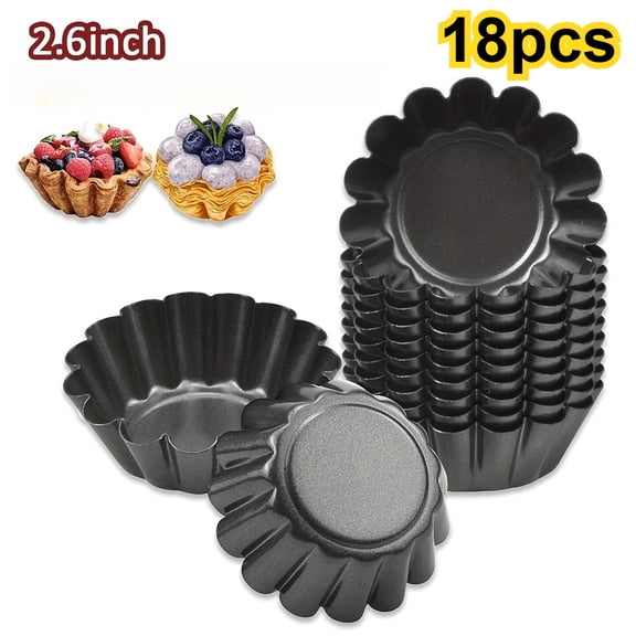 18 Pcs Mini Tart Baking Molds Set, Non Stick Carbon Steel Tartlet Cups, Egg Tart Pans for Mini Pies, Cupcakes, Puddings, Dessert Baking Tools for Home Kitchen, Party