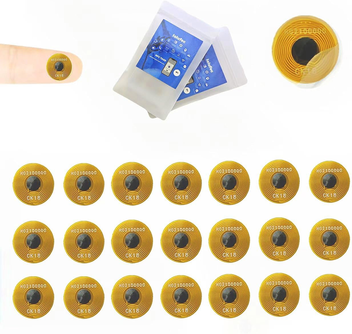 18 Pcs NFC Tags NTAG215 FPC Tag Flexible Smart Nail NFC Stickers NFC Electronic Tag Key Tags Waterproof Programmable RFID Sticker,10mm Round,NFC Tags for Phones, Amiibo,Wearables, Automation