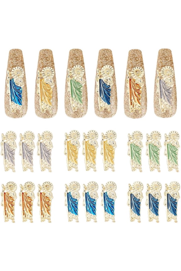 18 Pcs Nail Charm Decoration Retro San Judas Nail Charms Metal Nail Charms Light Gold Nail Jewelry for Nail Decoration Art Ctrafts Gift
