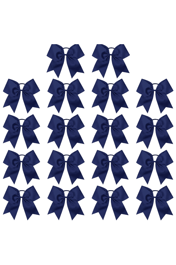 18 Pcs Navy Blue Large Cheer Hair Bows Ponytail Holder Elastic Band Handmade for Cheerleaders Teen Girls College Sports