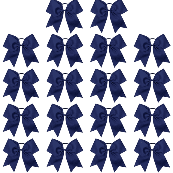 18 Pcs Navy Blue Large Cheer Hair Bows Ponytail Holder Elastic Band Handmade for Cheerleaders Teen Girls College Sports