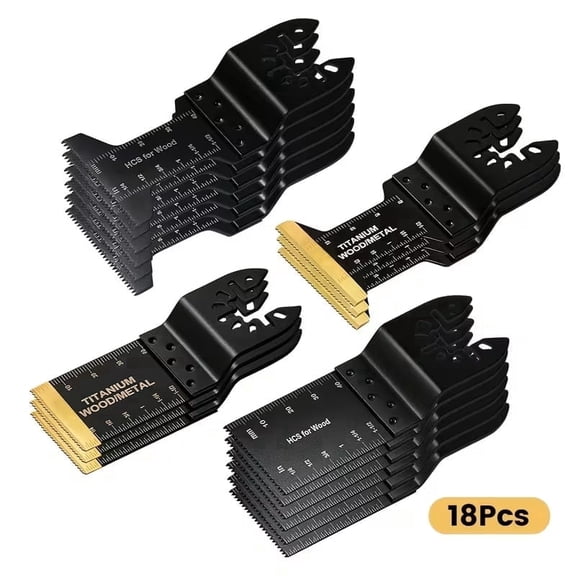 18 Pcs Oscillating Power Tool Blades, Titanium Multitool Blades Professional Universal Saw Blades for Cutting Wood Plastics and Metal
