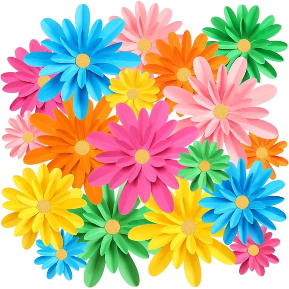 18 Pcs Paper Flowers Decorations for Wall DIY Flower Bulletin Board 3D Fiesta Paper Floral Backdrop Decoration for Photo Backdrop Classroom Back to School Party(Rainbow Color)