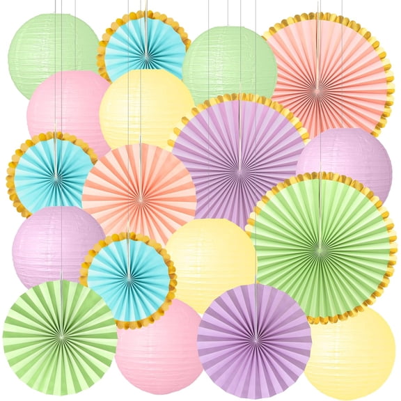 18 Pcs Pastel Party Decorations, Spring Hanging Decorations, Colorful Paper Lanterns, Hanging Paper Fans Party Decorations for Home Classroom Wedding Birthday Party Easter Decorations