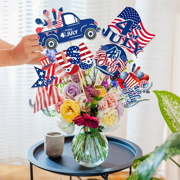 18 Pcs Patriotic Paper Vase Insert Set, Red White Blue July 4th Table Centerpiece Decor, Independence Day Party Scene Arrangement Prop for Memorial Day Home