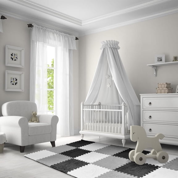 18 Pcs Plush Foam Floor Mat Square Interlocking Carpet Tiles with Border Fluffy Play Mat Floor Tiles Soft Climbing Area Rugs for Home Playroom, 12 x 12 x 0.4 in (Black, White, Gray)