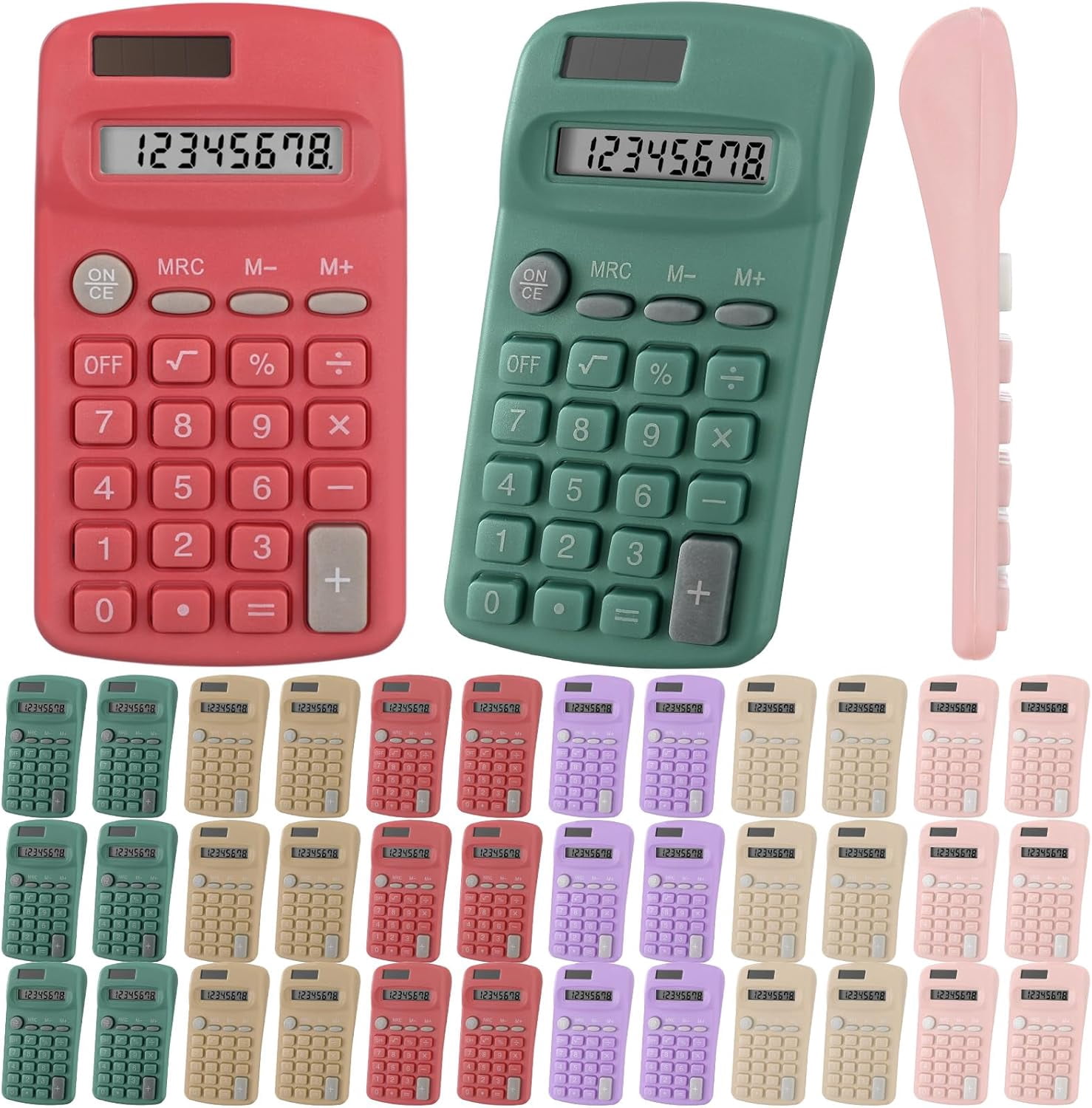 18 Pcs Pocket Size Basic Calculators Bulk for Classroom Solar Battery ...