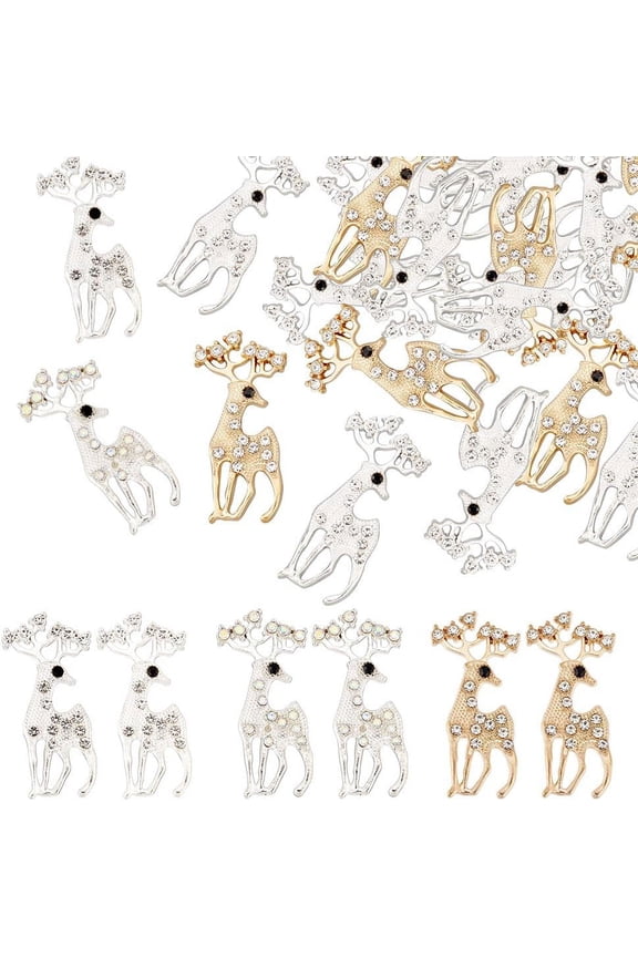 18 Pcs Rhinestone Sika Deer Charms 3 Colors Plated Alloy Deer Charms Pendants Animal Dangle Pendants