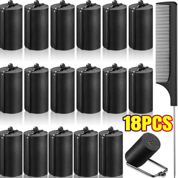 18 Pcs Satin Rollers for Black Hair Foam Sponge Rollers Black Satin Wrapped Hair Curlers for Hairdressing Styling(1.42 Inch)