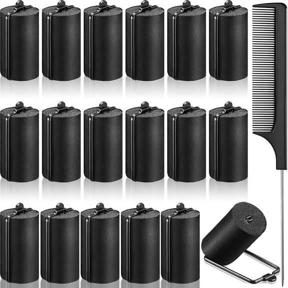 18 Pcs Satin Rollers for Black Hair Foam Sponge Wrapped Curlers Hairdressing Styling(1.42 Inch)