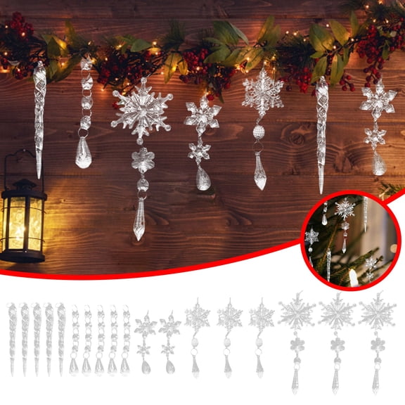 18 Pcs Set Ice Crystal Glittering Snowflake Pendant For Holiday Window Or Ceiling Display Plastic Material White Sparkling Design For Winter Decor