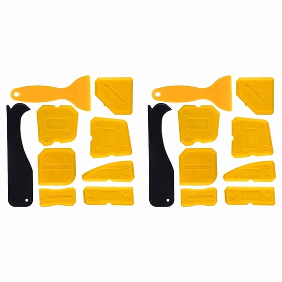 18 Pcs Silicone Sealant Scraper Smoothing Tool Caulking Tool Kit Grout Finishing Tools for Bathroom Kitchen Room,18 scrapers of different specifications,Yellow&Black