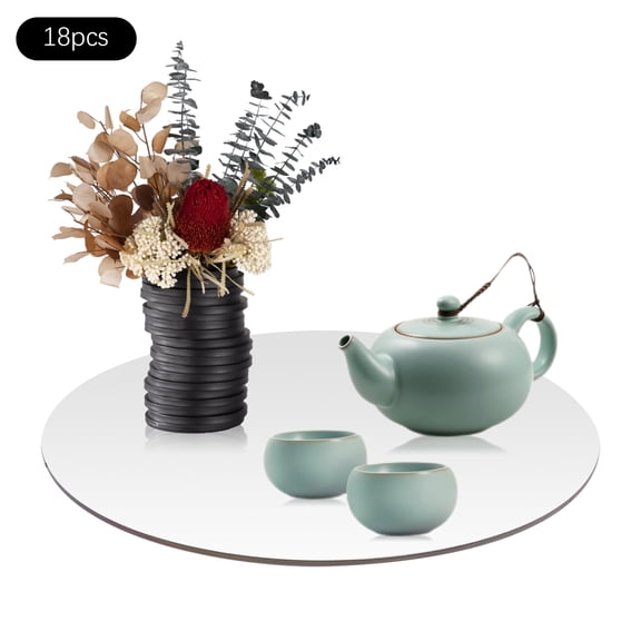 18 Pcs Silver Round Mirror Candle Plate Set, Round Mirror Trays, Circle Mirror Centerpieces, Single Product Diameter: 30cm/12 in