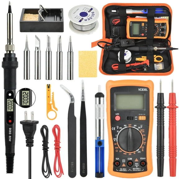 18 Pcs Soldering Iron Kit, 80W Adjustable Temperature Digital Display Repair Soldering Tool, Electronic Circuit Board Precision Welding Small Tool Kit, Black