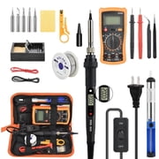 18 Pcs Soldering Iron Kit, 80W Adjustable Temperature Digital Display Repair Soldering Tool with Multimeter, Electronic Circuit Board Precision Welding Small Tool Kit, Black with ON-OFF Switch