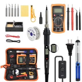 18 Pcs Soldering Iron Kit, 80W Adjustable Temperature Digital Display Repair Soldering Tool with Multimeter, Electronic Circuit Board Precision Welding Small Tool Kit, Black with ON-OFF Switch