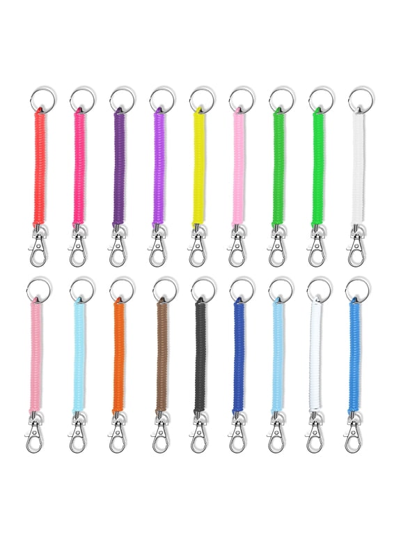 18 Pcs Spiral Retractable Coil Spring Keychain, 18 Colors Anti-Lost Coil Key Chains with Clip, Stretchy Coiled Lanyard Spiral Key Ring Holder with Lobster Clasp for Wrist Wallet Cellphone