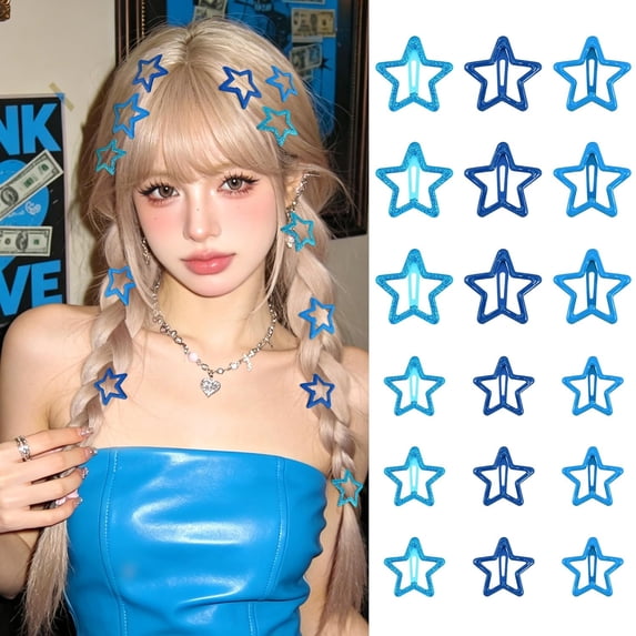18 Pcs Star Hair Clips Y2K Style Non-Slip Snap Hair Barrettes Assorted Sizes Hair Accessories Blue Metal Hair Clips for Girls Women(B)