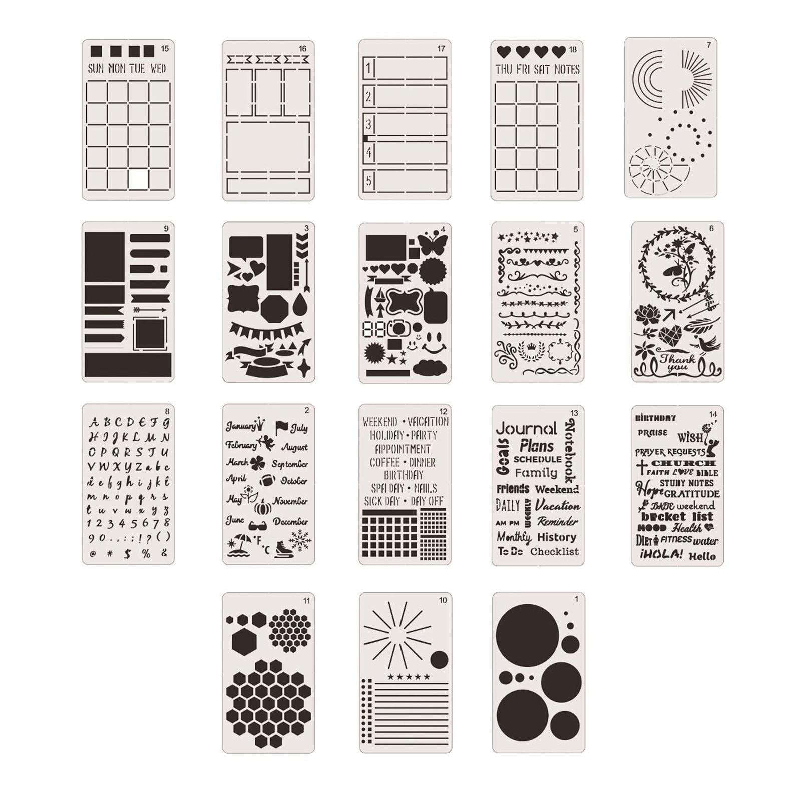 18 Pcs Stencils - 4 x 7 Planner Stencils Drawing Templates Set for Notebook, Diary, DIY ...