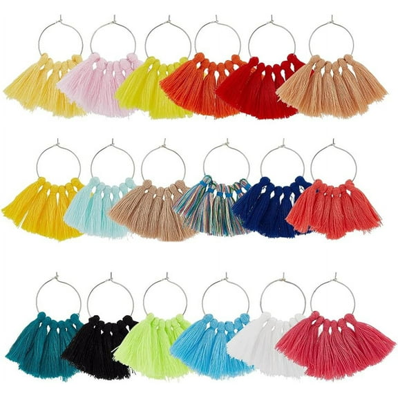 18 Pcs 18 Styles Tassel Wine Glass Charm Fan Shaped Wine Glass Charm with Platinum Colored Brass Charm Ring Used for Wedding Reception Beach Party Wine Glass Marker