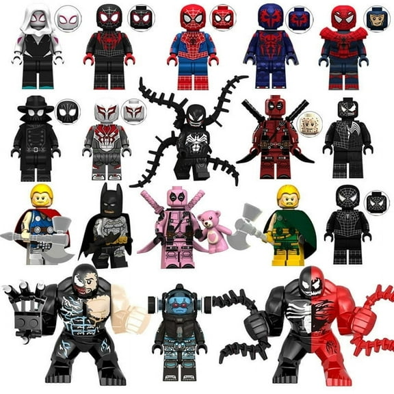 18 Pcs Super Hero Building Blocks Set, 1.77-2.95 Inch Doctor Octopus & Venom Minifigures, Ideal Gift for Boys, Kids & Teens, Birthday Party Gift