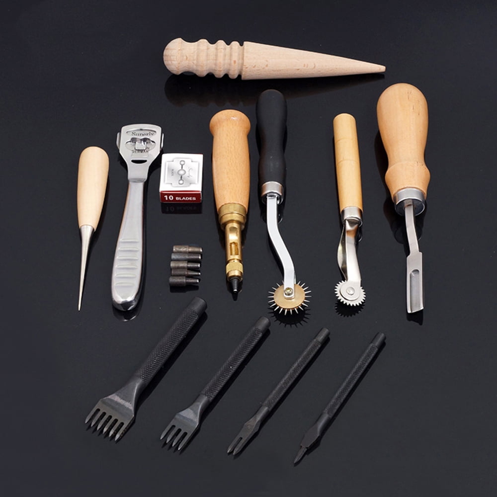 18 Pcs Tool Sewing Craft & Leather Tools Set 18 Pcs Leather Craft DIY Tool for Hand Sewing Stitching,Stamping Set and Saddle Making,Stitching Carving Working
