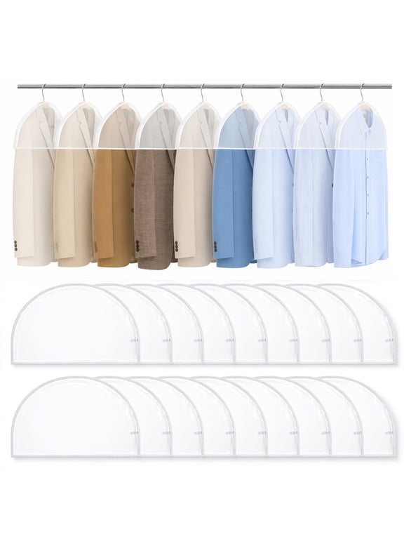 18 Pcs Transparent Garment Bags, Plastic Clothes Hanger Covers for Suits, Dresses, Jackets, Dustproof Clothing Storage