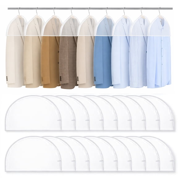 18 Pcs Transparent Garment Bags, Plastic Clothes Hanger Covers for Suits, Dresses, Jackets, Dustproof Clothing Storage