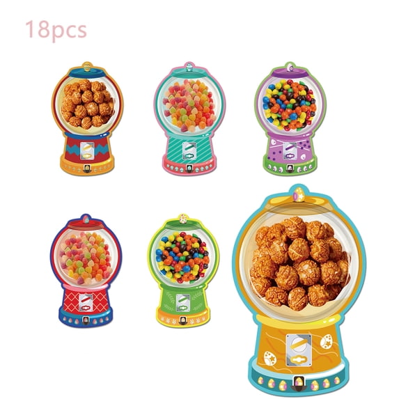 18 Pcs Valentine's Candy Cards Gifts Set, Valentines Day Cards with Bubble Gum Machine Design and Plastic Domes DIY Craft Treat Holder Cards, Exchange for Boys Girls School Party Favors