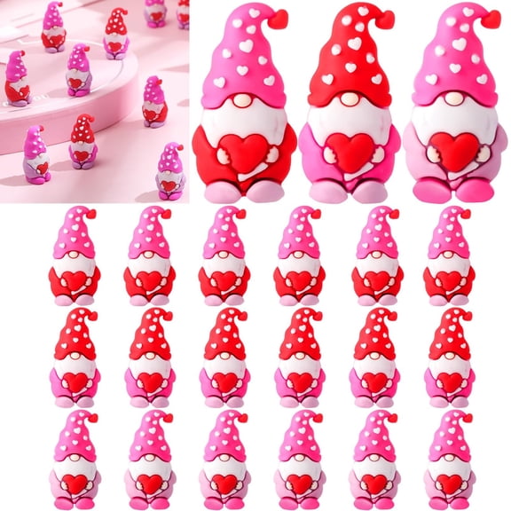 18 Pcs Valentine's Day Mini Heart Gnomes Figurines Miniature Gnomes Figures to Hide and Seek Cute Tiny Red Pink Purple White 5 Colors Ornament Decorations for Valentine Wedding Party Gift