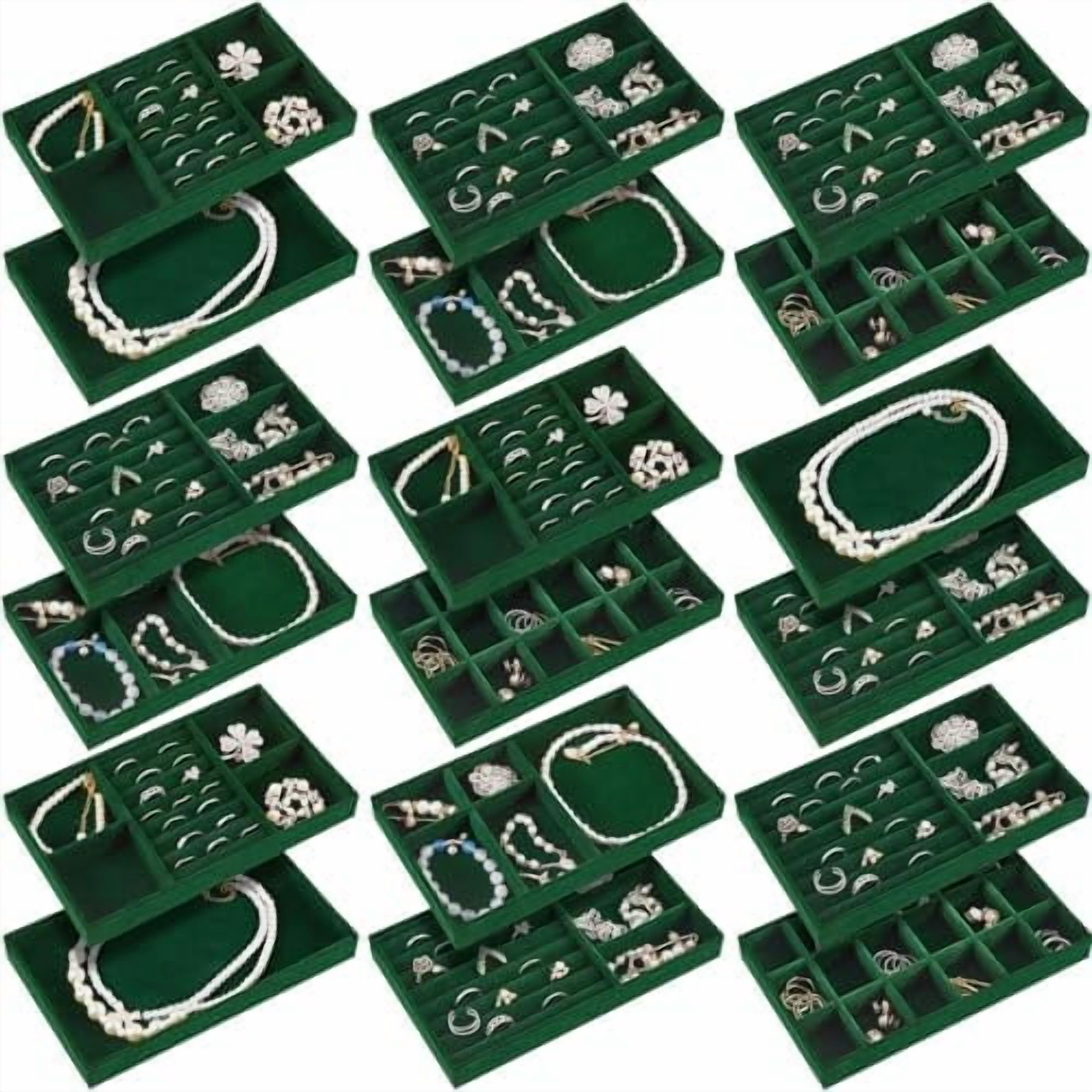18 Pcs Velvet Jewelry Tray Stackable Jewelry Drawer Organizer Jewellery ...