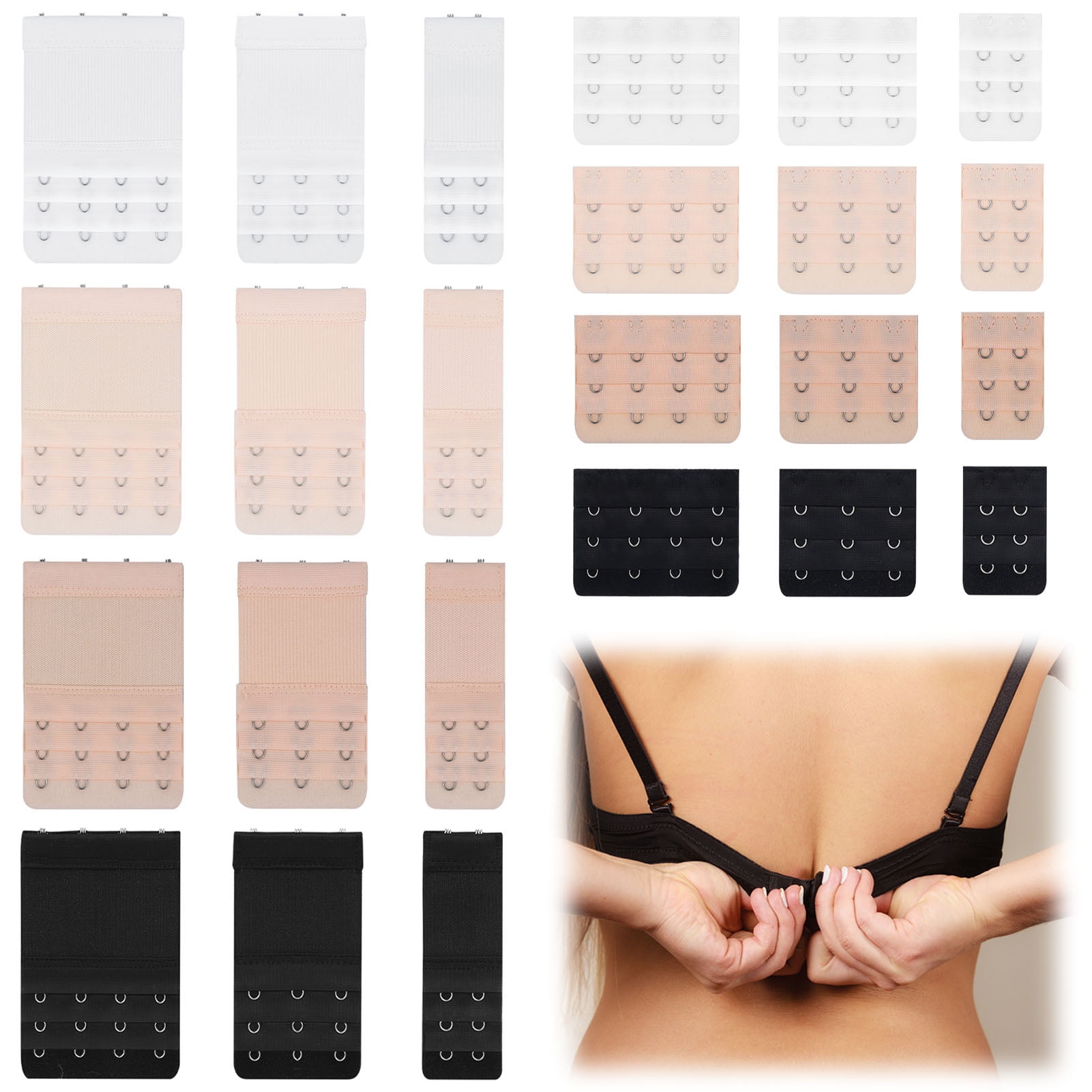 24 Pcs Women\'s Bra Extenders,2 Hook / 3 Hook / 4 Hook Elastic Comfortable Stretchy Bra
