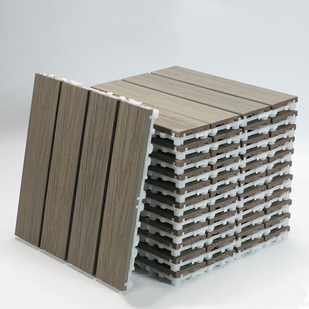 18 Pcs Wood Plastic Interlocking Deck Tiles, Floor Decking Tiles Wood