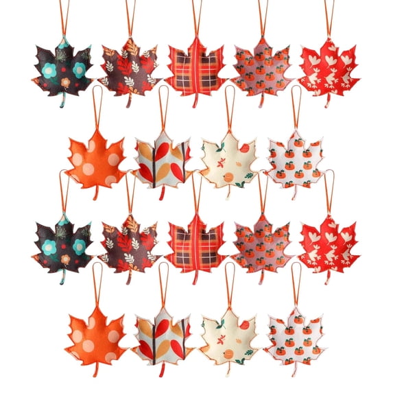 18 Pcs Wooden Maple Leaf Hanging Ornaments, Autumn Fall Tree Pendants, Rustic Harvest Hang Decor, Thanksgiving Tree Decorations, Multi‑Pattern Leaf Trinkets, Farmhouse Fall Tree Embellishment