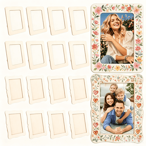 18 Pcs Wooden Picture Frames for Crafts,4" X 6" Picture Frame Set DIY Wood Frames Unfinished Standing Photo Holders for Painting Birthday Decorations Gifts