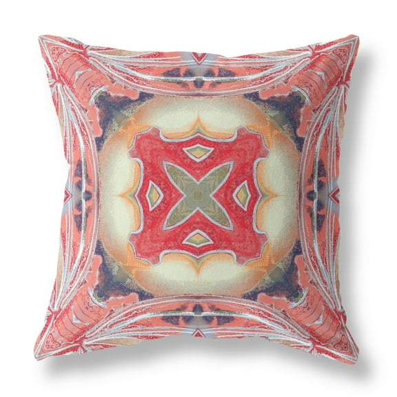 18â€ Peach Red Geo Tribal Indoor Outdoor Throw Pillow