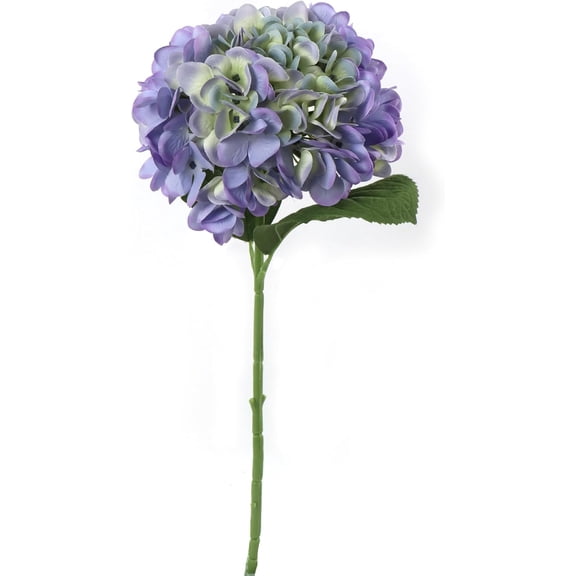 18" Periwinkle Hydrangea Stems Artificial Silk Flowers with 7" Blooms and 2 Green Leaves Realistic Faux Floral Stem for Home Dcor, Wedding & Arrangements