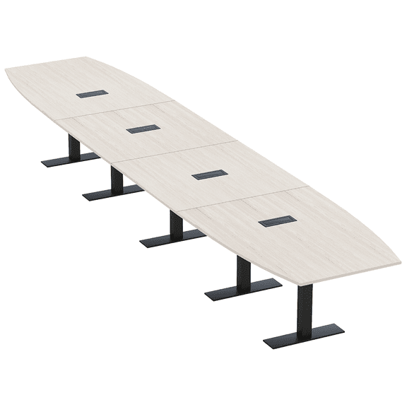 18 Person Modular Boardroom Table Boat Shaped Metal T-Bases w/Electric