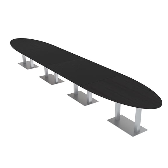 18 Person Modular Oval Conference Table Square Metal Bases Power Units