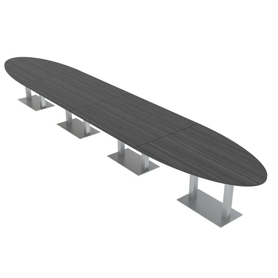 18 Person Modular Oval Conference Table Square Metal Bases Power Units