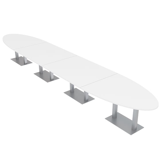18 Person Modular Oval Conference Table Square Metal Bases Power Units
