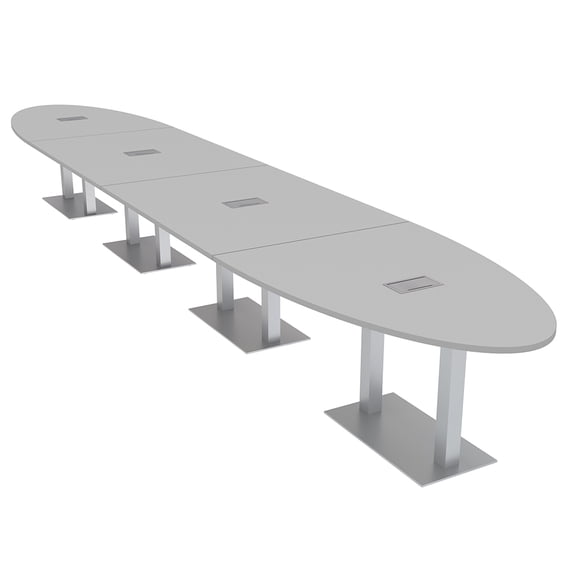 18 Person Modular Oval Conference Table Square Metal Bases Power Units