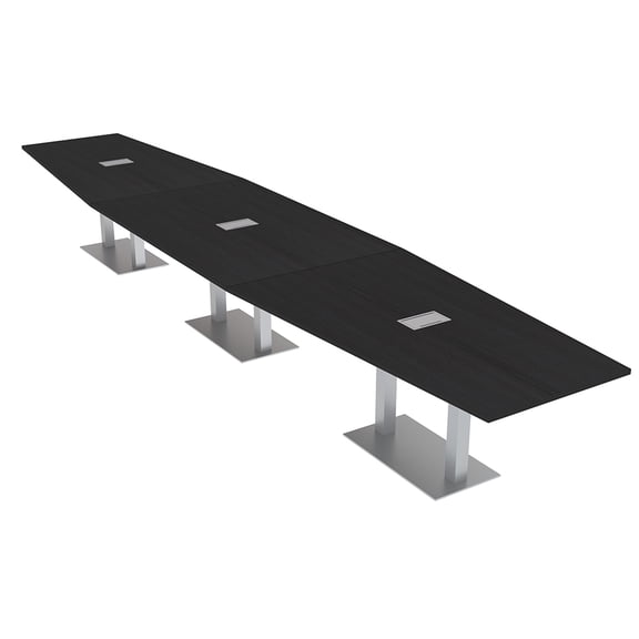 18 Person Modular Powered Hexagon Boardroom Table Square Metal Bases