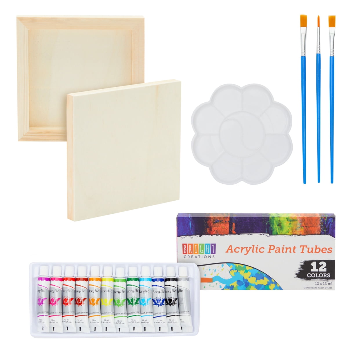 18Piece 6x6Inch Wooden Canvas Painting Set, 2 Natural Wood Panel