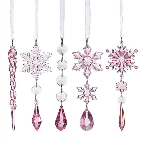 18-Piece Acrylic Ice Crystal Ornament Set - Snowflake & Icicle Christmas Decorations with Hanging Strings for Christmas Tree Winter New Year Party Supplies