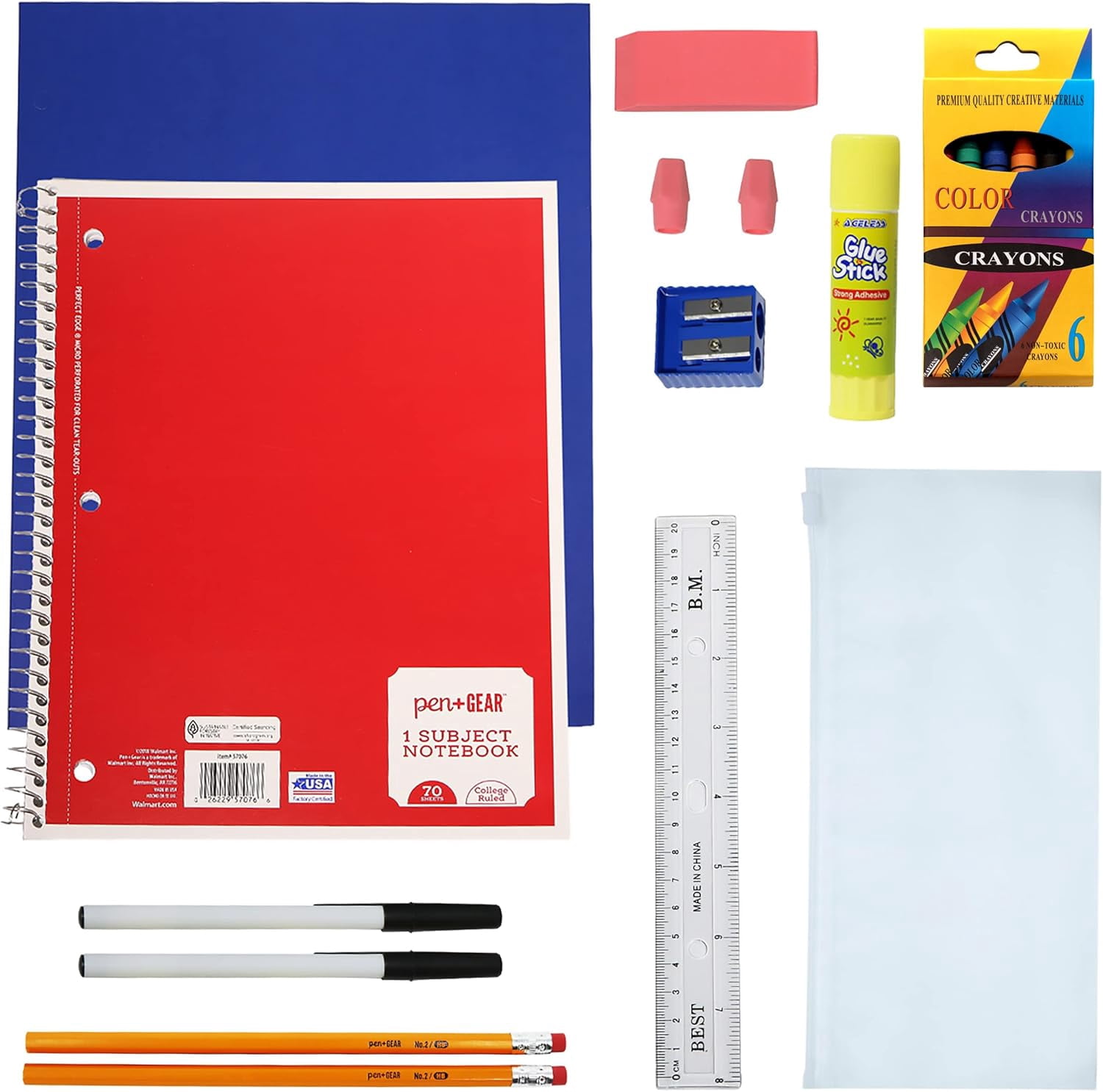 18 Piece Back to School Supply Kit for K-12 - Essentials Box of Supplies Bundle Value Pack for Students All Ages