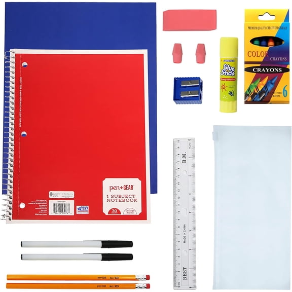 18 Piece Back to School Supply Kit for K-12 - Essentials Box of Supplies Bundle Value Pack for Students All Ages