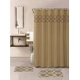 thumbnail image 1 of 18 Piece Bath Rug Set Choose from Taupe, Teal Blue, Sage Green, Burgundy Holiday Red Geometric Desin print bathroom rugs shower curtain/rings and Towels sets (Amanda Taupe), 1 of 1
